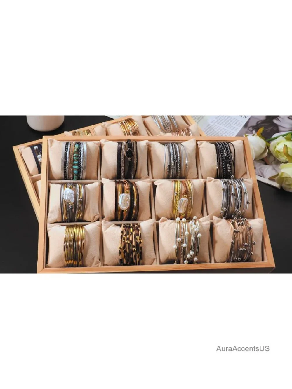 Fesciory Leather Wrap Bracelet for Women Boho Western Layered Cuff